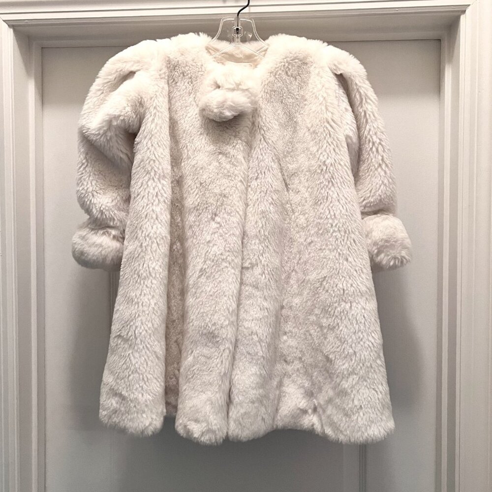 Neiman Marcus Girls Helena Faux Fur Coat-Ivory/Cream-Size 3T-Formal-Festive-Warm - Picture 1 of 16